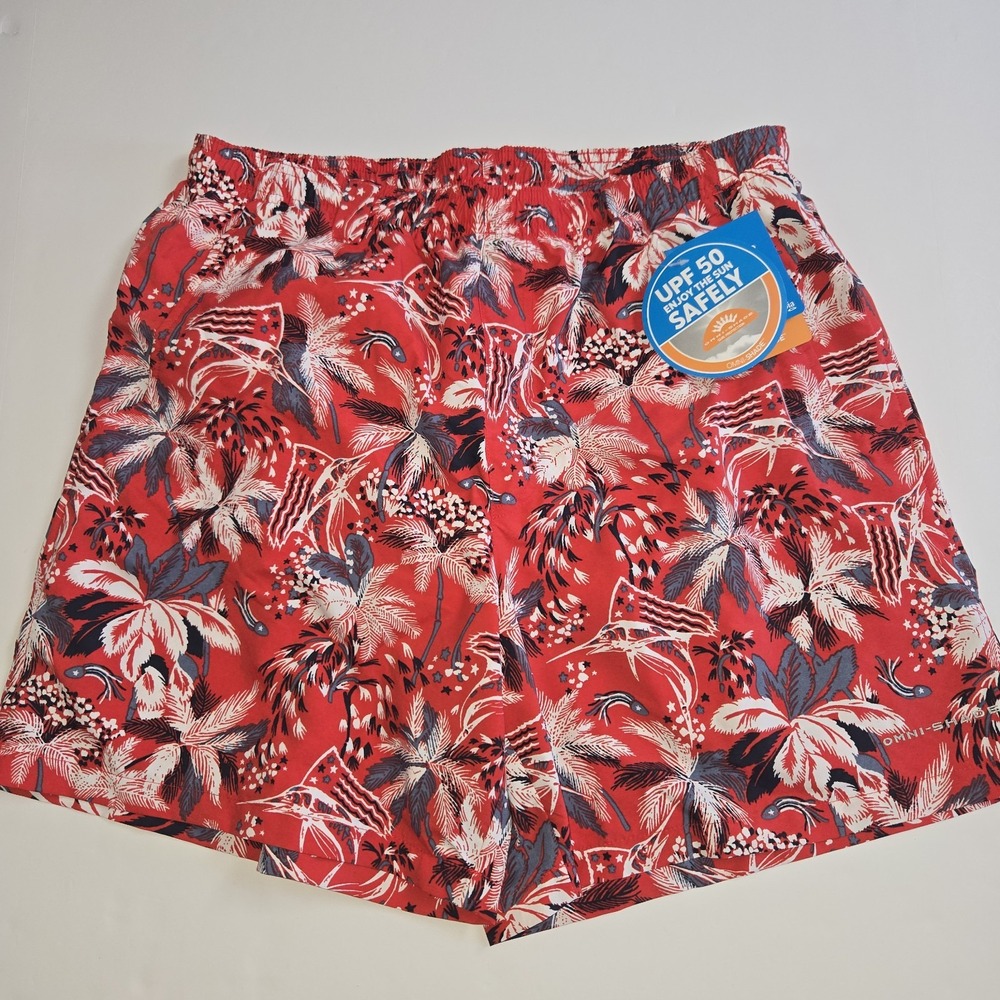 Columbia PFG Mens Medium Red Tropical Palm Marlin Swim Trunks Shorts UPF 50 New